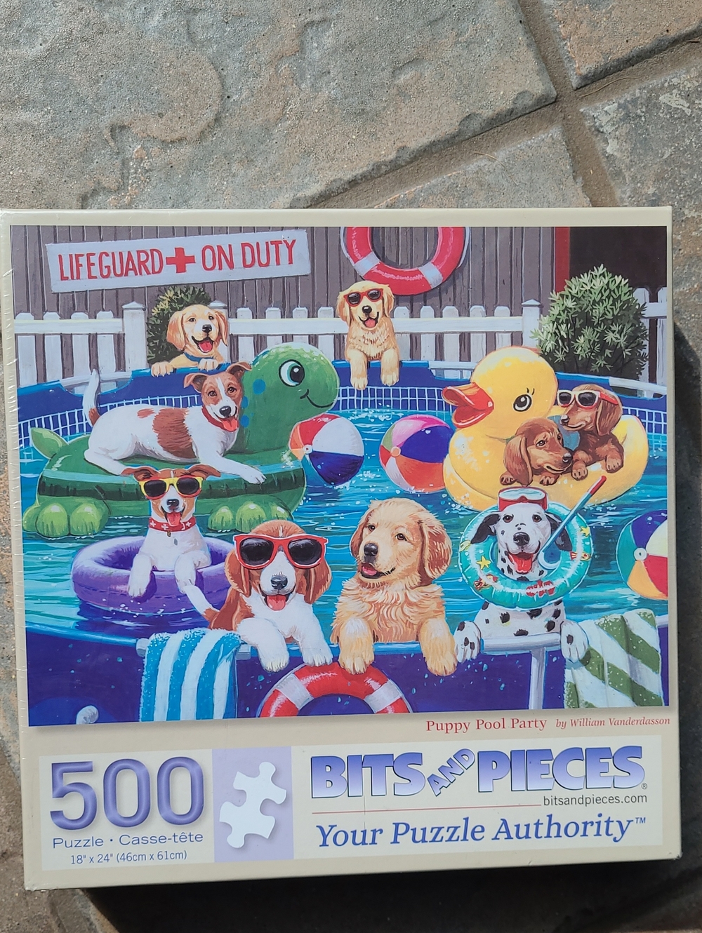 New Sealed Box! Bits & Pieces Puppy Pool Party 500 Piece Jigsaw Puzzle